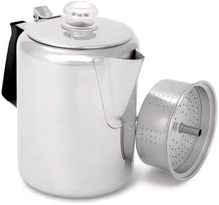GSI Outdoors Percolator Coffee Pot I Glacier Stainless Steel with Silicone Handle for Camping, Backpacking, Travel, RV & Hunting - Stove Safe - 9 Cup