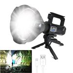 Rechargeable LED Spotlight Flashlights 8000 High Lumens, Super Bright Flashlight with 4 Modes IPX5 Waterproof, Large Searchlight for Fishing, Hiking and Camping with Tripod and USB Output