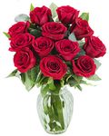 KaBloom PRIME NEXT DAY DELIVERY - Bouquet of 12 Fresh Red Roses with Vase .Gift for Birthday, Sympathy, Anniversary, Get Well, Thank You, Valentine, Mother’s Day Fresh Flowers
