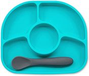 bblüv - Yümi - Silicone Suction Plate & Spoon Set for Baby, Infants and Toddlers, Anti-Spill, Microwave and Dishwasher Safe (Aqua)