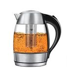 GGICO Glass Kettle with Removable Tea Infuser, Cordless Pouring with Fast LED Indicator Light, Stainless Steel, Auto Shutoff & Boil Dry Protection, 1500 Watts, 1.8 L