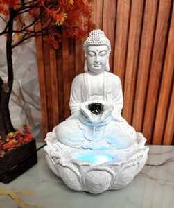EXPLEASIA Mini Divine Lotus Buddha Water Fountain for Table Decor | Living Room Decor | Gift Items | Home & Office Decor Item | Buddha Water Fountain | Table top Water Fountain (White Color)