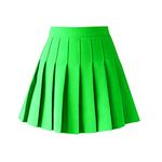 TONCHENGSD Women's High Waist Pleated Mini Skirt Skater Tennis Skirt, Fluorescent Green, Medium