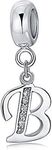 sam panda Alphabet Charms 926 Sterling Silver Letter Initial A-Z Charm Beads Fit pandora for Bracelet, Silver (B)