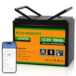 ECO-WORTHY 12V 100Ah LiFePO4 Lithium Leisure Battery, 1280Wh with Bluetooth & Low Temp Protection, Group 24 for Motorhome, Caravan, Marine & Solar Power