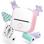 Mini Sticker Printer- Memoqueen T02 Portable Thermal Printer,Instant Photo Printer,Sticker Maker Machine with 3 Rolls Thermal Paper for Photo,Travel,Study,Office,Festival Gifts - Pink