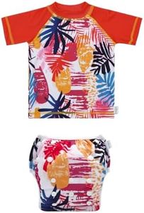 babygoal Baby Swimsuit 2-Piece for 12-36 Months Toddlers, Bathing Suit Swim Diaper with Match Top Short Sleeves for Swim Lessons and Beach-Hawaii,CJYT24L-B