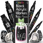 Funcils 5 Acrylic Black Paint Pen - Fine Tip, Thin Point & Jumbo Pens (1mm, 3mm, 6mm, 10mm, 15mm) - Black Paint Marker for Plastic, Canvas, Wood, Rock Painting, Fabric, Tire, Metal, Glass