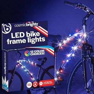 Brightz CosmicBrightz LED Bike Frame Rope Light, Patriotic - 6.5-Foot String Rope - Battery-Powered with On/Off Switch - Ultra Bright Color Keeps Your Ride Fun and Safe for Kids, Teens, & Adults