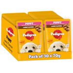 Pedigree Puppy Wet Dog Food, Lamb Flavour Chunks in Gravy, 70 g (Pack of 30), Made with Real Meat Protein, 100% Complete & Balanced Meal for Puppies