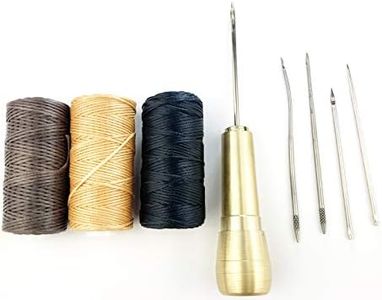 Becho 5 Needles Hand Stitcher Sets Sewing Awl with Copper Handle for Shoe Repair and 150D/150m Sewing Waxed Thread for DIY Sewing Canvas/LeatherCraft(Gold)