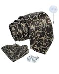 Axlon Brown Paisley Tie For Men – Formal Ties Set With Pocket Square, Cufflink & Flower Pin With Gift Box For Mens (AXRD_58)