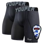 Youper Youth Boys Compression Sliding Shorts with Soft Protective Cup for Baseball Football Hockey (2-Pack), Black, Medium