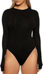 mistrend® Bodysuit for Women/Girls Long Sleeves Crew Neck Thong Body Shaper Tops Slim Fit Body Suits (Black, S)