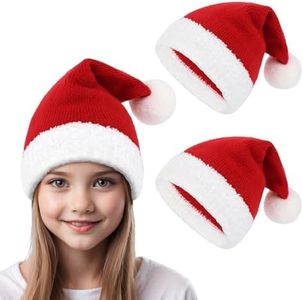 Durio 2Pcs Unisex Baby Christmas Hat Knit Baby Santa Hat for Infant Newborn Toddler Kid Boys Girls Xmas Winter Beanie Elf Hat Red*2 6-8 Years