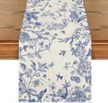 Artoid Mode Monochrome Sketch Birds and Flowers Summer Table Runner, Seasonal Spring Fall Kitchen Dining Table Decoration for Home Party Decor 33 x 183 cm