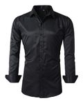 Beninos Mens Long Sleeve Slim Fit Dress Shirts (C455 Black, M)