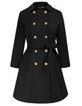 Hanna Nikole Women's Plus Size Solid Windbreaker Coat Belted Double Breasted Winter Outwear Wool Warm Coat Knee Length Black 26