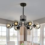 SINOMAN 6 Light Smoke Glass Modern Ceiling Hanging Chandelier Hanging Light for Living Room/Bedroom/Kitchen/Mallls/Shops (Bulbs Included) (Smoke Globe)