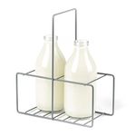 LIVIVO Milk Crate Bottle Holder Caddy for Milk, Juice, Wine or Beer Bottle Carton Carrier Grey Powder Coated Wire Holder (2 Bottles)