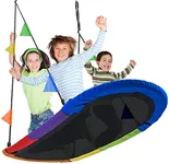 Sorbus Saucer Swing Surf – Kids Indoor/Outdoor Giant Oval Platform Swing Mat – Great for Tree, Swing Set, Backyard, Playground, Playroom – Accessories Included – Multi-Color Rainbow (Oval Surf Swing)