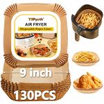 Air Fryer Disposable Paper Liner - 9 Inch Square 130PCS/200PCS 7.9 Inch Round Air Fryer Parchment Paper Liners,Air Fryer Liners Non-Stick Oil Resistant,Waterproof(130PCS-9 Inch Square)