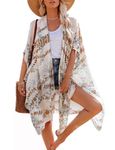 Beach Cover Up for Women Casual Bathing Suit Kimonos Lightweight Bikini Cardigans(Boho Apricot,L)