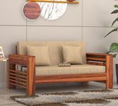 WOODTREND Wood Side Cup Stand Sofa Set 2 Seater Living Room | Two Seater Sofa Set | Sheesham Wood Home Office Furniture | Without Pillow | Wooden Sofa Set | Hall Sofa Set (Natural Teak Finish)