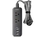 Power Strip Power Bar with 3 USB Charging Ports 2 Outlets, Desktop Charging Station without Surge Protection,with 5 Ft Braided Extension Cord Indoor,Flat Plug, Small for Travel ,Cruise, Home Office