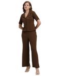 Selvia Co-ords Set for Women|Lycra Shirt and Trouser Set|Casual Co-ords Set for Women|Two Piece Co-ord Set|Office Wear Co-ords Set(717CTK11722N-L_Brown)