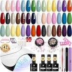 PHOENIXY Gel Nail Kit - 42 Pcs Gel Nail Polish Kit with Matte Top Coat Manicure Kit Nail Art Tools Nail Polish Set Gifts for Women