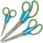 Westcott Easy Grip Scissors 3 Pieces Turquoise | Set of 3 Universal Scissors with Comfort Grip | Extra Sharp & Durable Stainless Steel Blade | Scissors for Crafting, Household & Office | N-90028 00