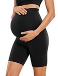 CRZ YOGA Womens Butterluxe Maternity Yoga Shorts 6" - Over The Belly Pregnancy Workout Athletic Biker Shorts Black Large