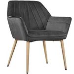 Yaheetech Velvet Tufted Vanity Chair, Modern Armchair with Flared Wide Arms and Metal Legs, Angled Back for Make up Room/Living Room/Bedroom, Dark Gray