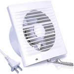 SAILFLO 6 Inch Wall-Mounted Exhaust Fan, 18W Ventilation Extractor with Anti-backflow Check Valve Chain Switch for Window Duct Glass Grow Tent Bathroom Vents - 8"×8" Grid Panel - Small