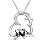 KQF Panda Necklaces for Women Sterling Silver Panda Pendant Jewellery Heart Necklace Animal Necklaces Gifts for Women