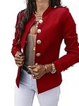 Freenfitmall Autumn Fashion Women Blazers Coat Long Sleeve Solid Suits Button Coat Slim Office Lady Slim Jacket Blazer (Red,XL,XL)