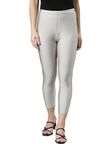 GO COLORS Women Solid Silver Mid Rise Slim Fit Cropped Leggings