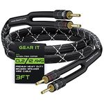 GearIT 12AWG Premium Heavy Duty Braided Speaker Wire (3 Feet) with Dual Gold Plated Banana Plug Tips - Oxygen-Free Copper (OFC) Construction, Black