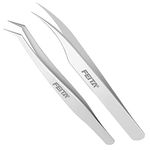 Volume Eyelash Extension Tweezers - FEITA Professional Stainless Steel Angled curved Pointy Precision Tweezer Set for Single Lash, 3D-6D Volume Lashes, Hair Removal (2 Pcs)