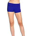 Solid Plain Color Yoga Fold Over Shorts Pants (Small, Royal Blue)