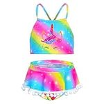 Fiodrimy Girls 2-Piece Bikini Swimsuit Unicorn Swimwear Ruffle Flounce Tankini Set Beachwear Bathing Suits for Kids 4-8 Years (Smile Unicorn, 4-5 Years)