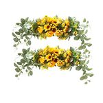 Homcomoda Artificial Sunflower Swag with Eucalyptus 2 Pack, 28 Inch Artificial Floral Door Decorative Arch Wreath Centerpiece for Door Wedding Party Wall Backdrop Fireplace Garden Home Decoration