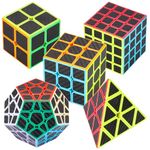 Coolzon Speed Cube Set 5 Pack Magic Puzzle Cubes Pyraminx Pyramid + Megaminx + 2x2x2 + 3x3x3 + 4x4x4 Cube Toys with Carbon Fiber Sticker for Kids Adults