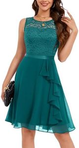 Berylove Vestido de cóctel para mujer, elegante, para boda, vestido de noche corto, verde pavo real, M