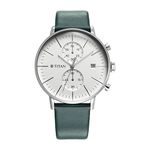 Titan Quartz Chronograph Silver Dial Leather Strap Watch for Men-NS90146SL01