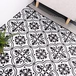 Alow Peel and Stick Floor Tile Waterproof, Black and White Flower Floor Tile Easy to Paste, Vinyl Flooring for Bedroom, Living Room Kitchen and More（11.8Inx11.8Inx30pcs)