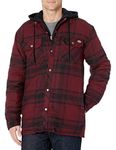 Dickies Men's Relaxed fit Hooded Quilted Shirt Jacket, Dark Port/Black Plaid, Large