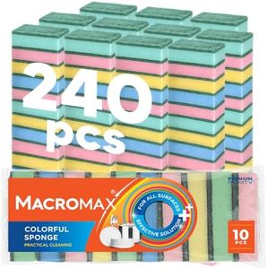 Macromax Colorful Sponge – Flat Dish Sponges for Daily Kitchen Use – Bright Non-Scratch Sponges for Plates, Glasses, Silverware & Stovetops – Multipurpose Cleaning - 240 Pieces