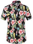 SSLR Men's Hawaiian Style Button Down Short Sleeve Causal Shirts (Small, Red Hibiscus)